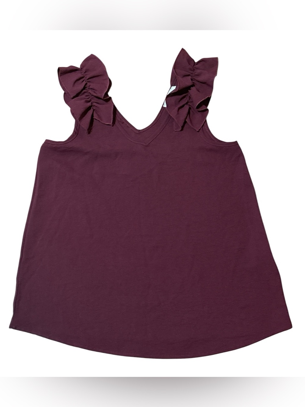 Entro Burgundy Ruffle Strap V-Neck Blouse Tank Top Size Medium